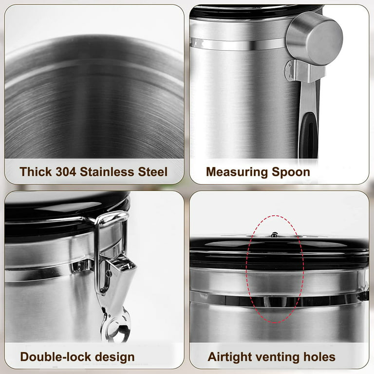 Stainless Steel Airtight Coffee Container With Spoon Storage - Temu