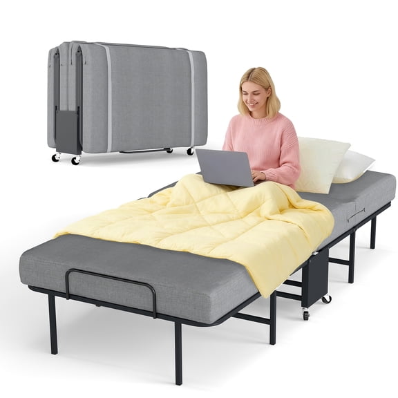 DRNANLIT Folding Bed with Mattress, 75" x 38" Twin Size Folded Bed, 6cm Thick, Foldable Twin Bed for Adults, Portable Roll Away Guest Beds