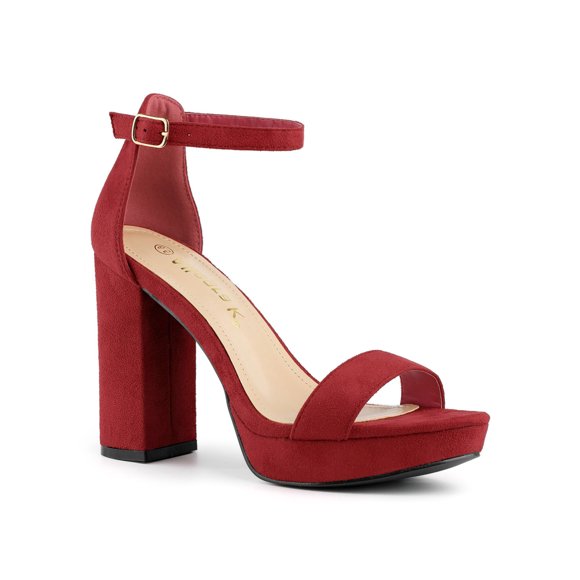 BLISSFUL STEP Women's Platform Ankle Strap Chunky High Heel Sandals Red (Size 10)