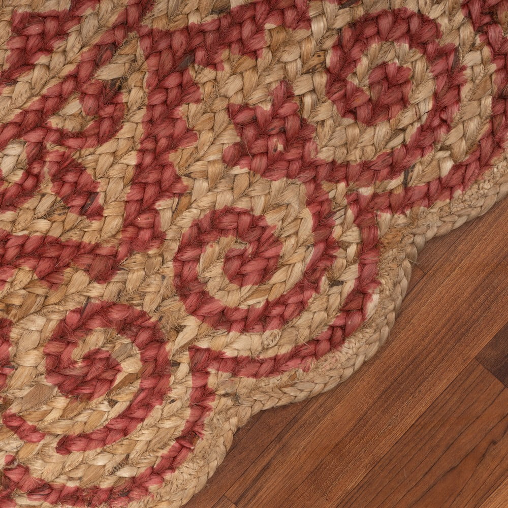 LR Home Synergy Medallion Mandala Jute Area Rug, Tan / Red, 4' Round