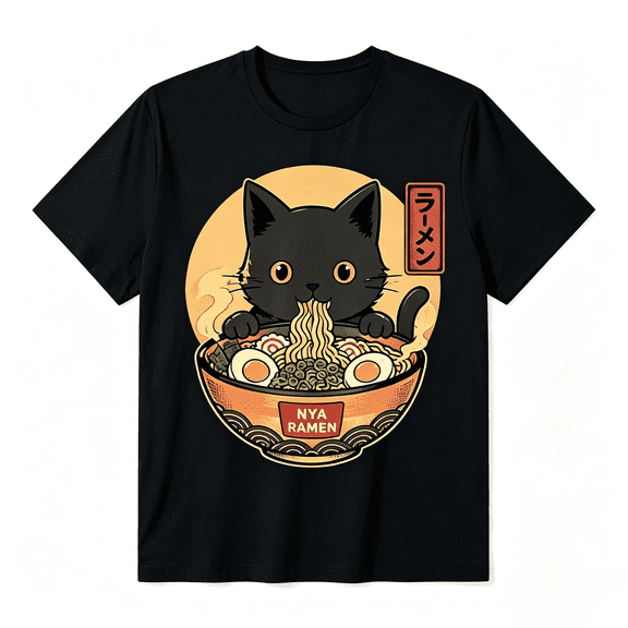 Cat Ramen Funny Graphic Tees Japanese Kawaii Cat Anime T-Shirt