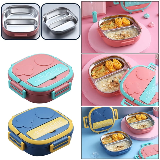 MORESEC 2Pcs Stainless Steel Lunch Box, 304 Stainless Steel Robot Shaped Lunch Box, Portable 2 Compartment Bento Box for Kids Adults, Leakproof Insulated Lunch Container with Handle, Easy to Clean