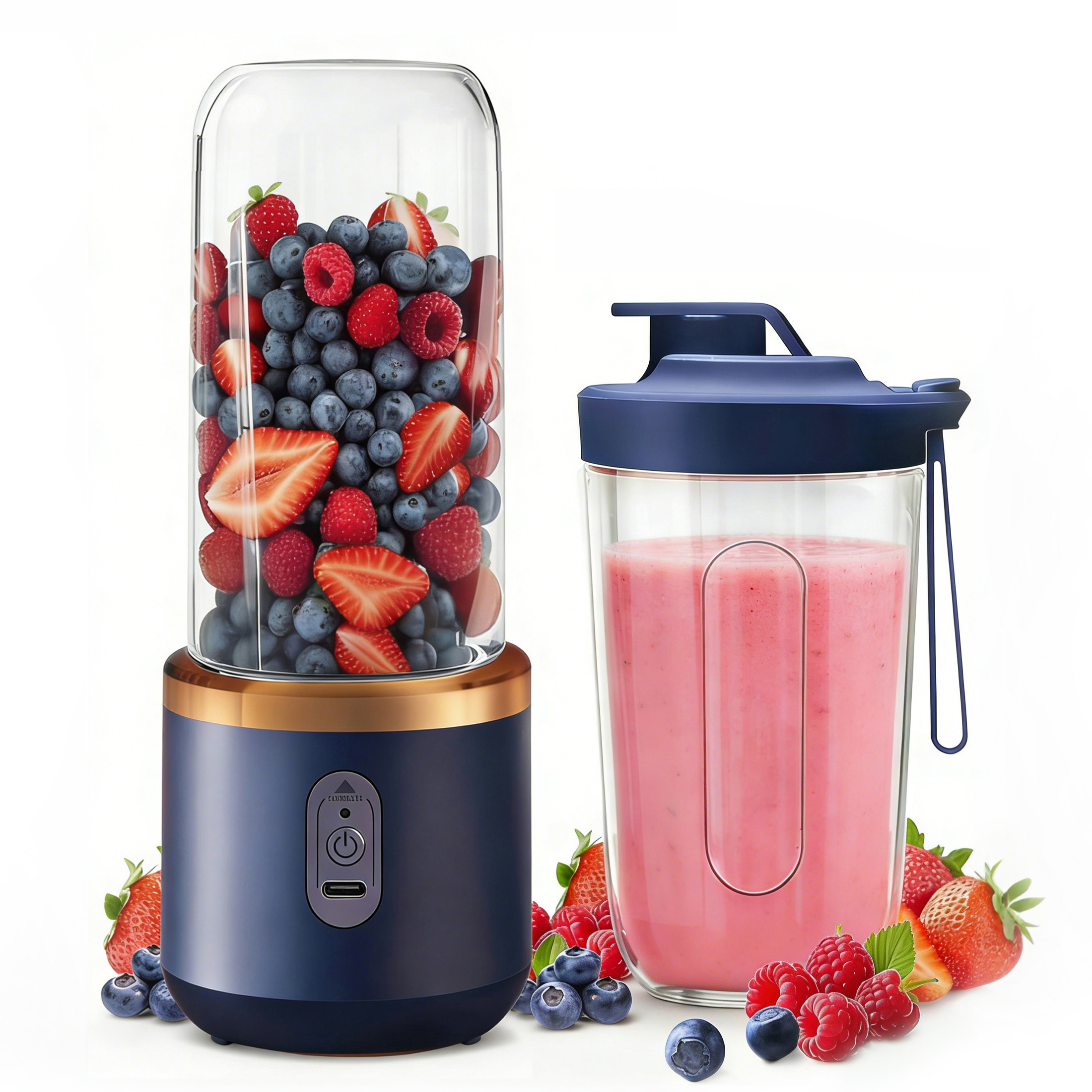 GARITIN Personal Portable Blender for Smoothies & Shakes, USB-C Rechargeable Compact Juice Mixer with 13.5oz Travel Cup, for Gym, Travel, Home, Blue