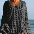 thumbnail image 5 of Women's Casual Solid Color Crochet Knitted Top,Casual Long Sleeve Loose  Hollow Out Knit Pullover Tops, 5 of 9