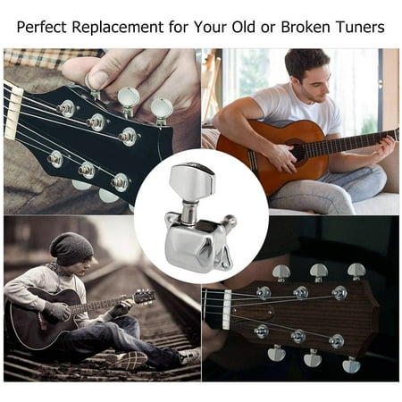 Tomshoo 6 Pieces Guitar String Tuning Pegs Semi-Closed Tuning Machine Machine Heads Tuners For Electric Guitar Acoustic Guitar(6 Right, Silver)