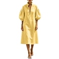 thumbnail image 4 of Stralyhd Women's Dresses Stand Collar Half Zip Puff Sleeve Midi Dresses 2026 Summer Linen Beach Vacation Loose Dress Yellow S, 4 of 4