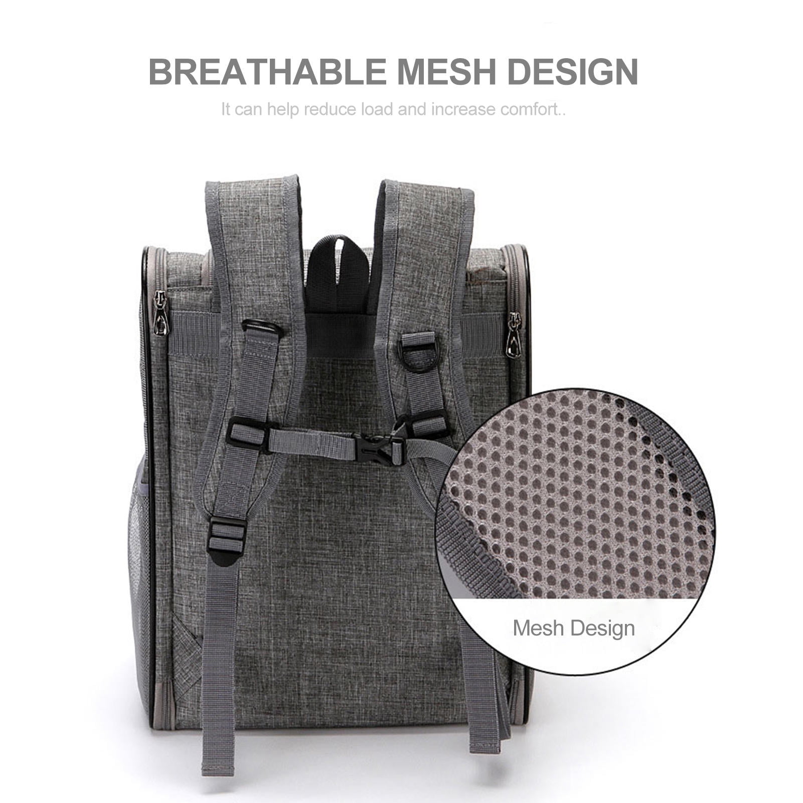 Rupoun Cat & Small Dog Backpack Carrier – Breathable Mesh, Adjustable Straps, Removable Pad, Retractable Safety Rope, Foldable Design