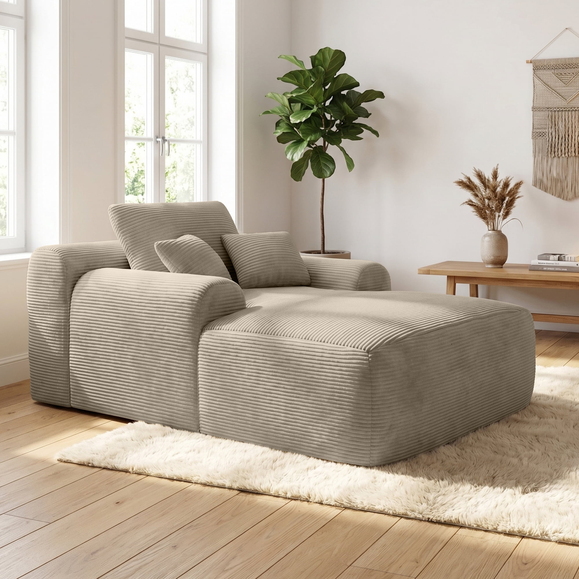 Leumius Oversized Chaise Lounge Chair Indoor, Cozy Boneless Sleeper Sofa Bed with Wide Armrest & Throw Pillows for Living Room,Bedroom,No Assembly Required,Camel(Corduroy)