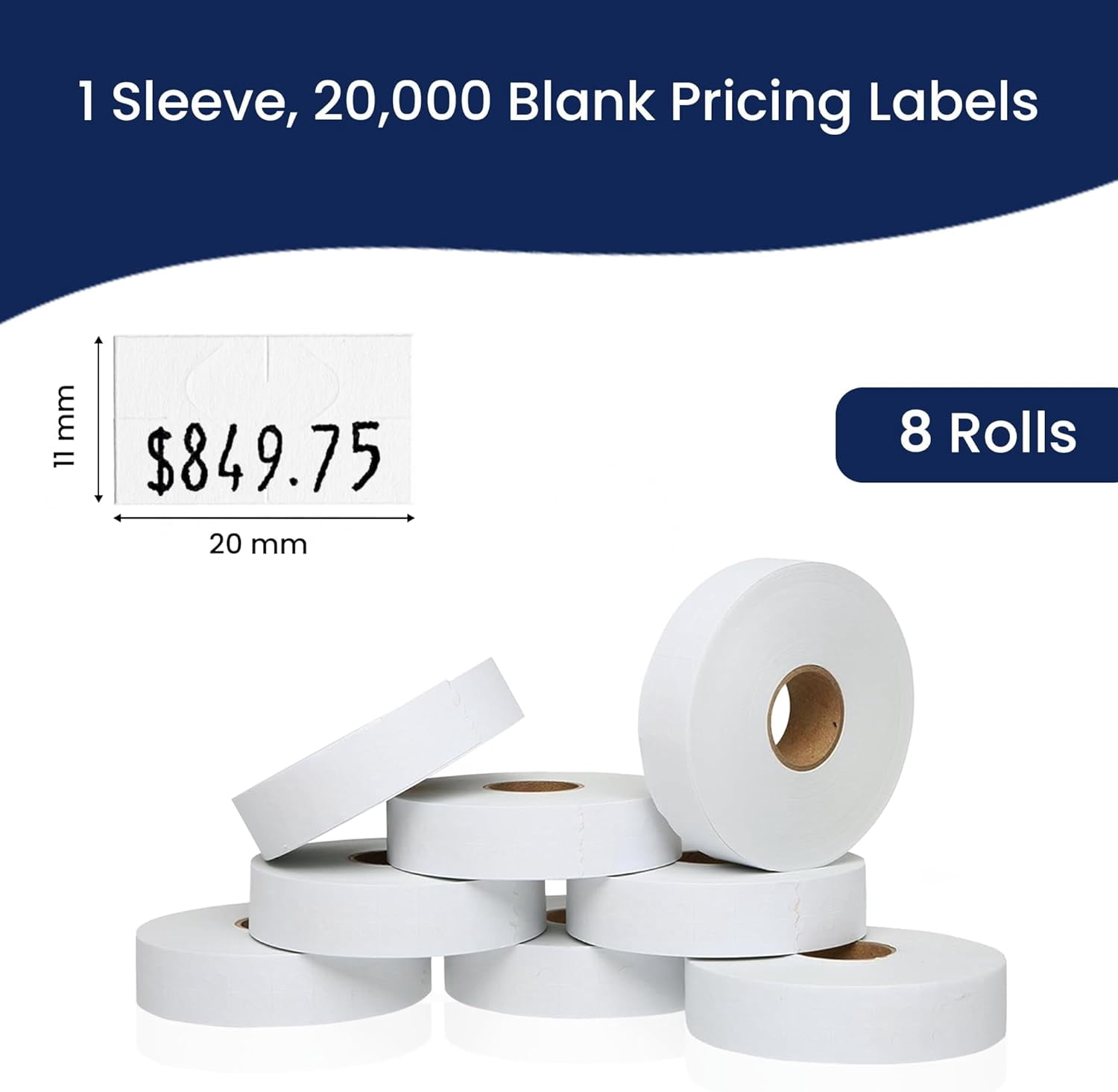 Freezer Adhesives Labels for Monarch 1131 White - 20,000 labels w/ 8 Rolls Value Pack, 1 Sleeve - Made in USA