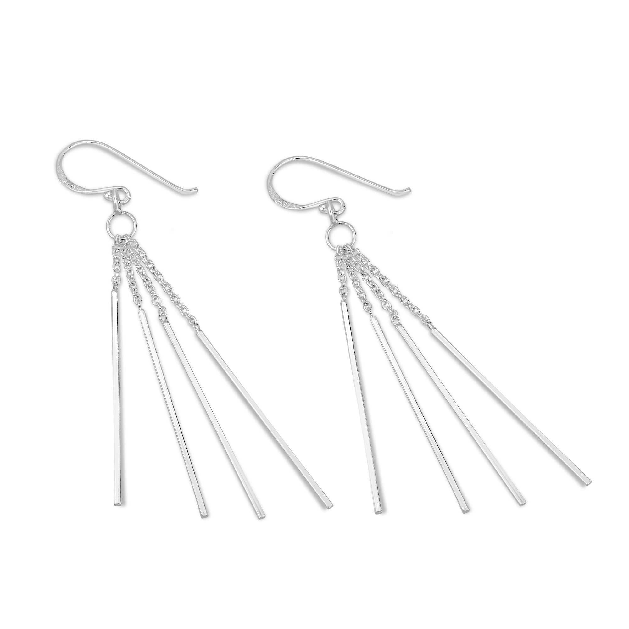 Trendy Stranded Stick Drop .925 Sterling Silver Dangle Earrings