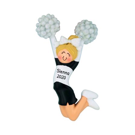 Ornaments by Elves Personalized Blonde Cheerleader Ornament in Black Cheerleading Decor 2024 .25 lbs