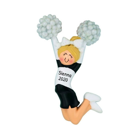 Ornaments by Elves Personalized Blonde Cheerleader Ornament in Black Cheerleading Decor 2024 .25 lbs