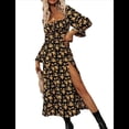 thumbnail image 1 of Vestido Midi Bohemio Floral de Larga con Cuello Cuadrado para Mujer, Informal, Estampado con Abertura Lateral XL, 1 of 9