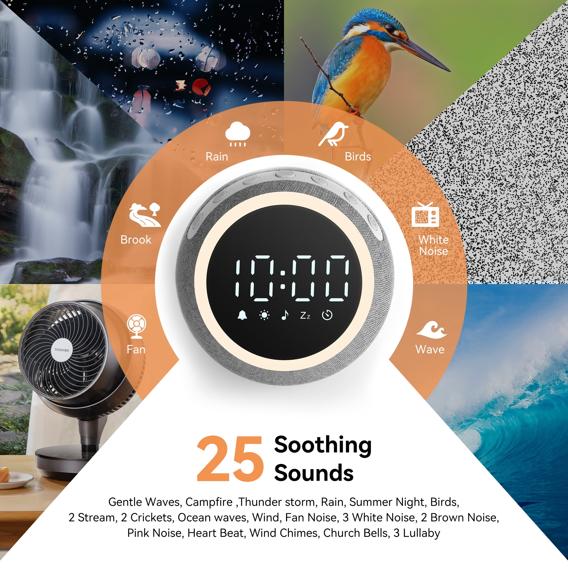 Dreamegg White Noise Sound Machine for Sleep, Sleep Machine with Alarm Clocks and Night Light for Bedrooms, Gray