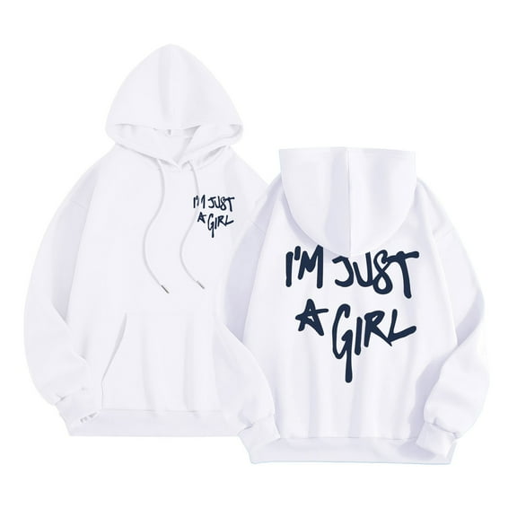 Arlun I'm Just a Girl Hoodies for Women Oversized Fashion Letter Print Graphic Sweatshirts Casual Classic Preppy Drawstring Hooded Pullover Tops with Pockets White S