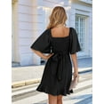 thumbnail image 4 of Women'S Wrap V Neck Short Flared Sleeve Wedding Guest Dress Smocked Elastic Waist Tiered Belted Ruffle Hem Mini Dress Black XL, 4 of 10