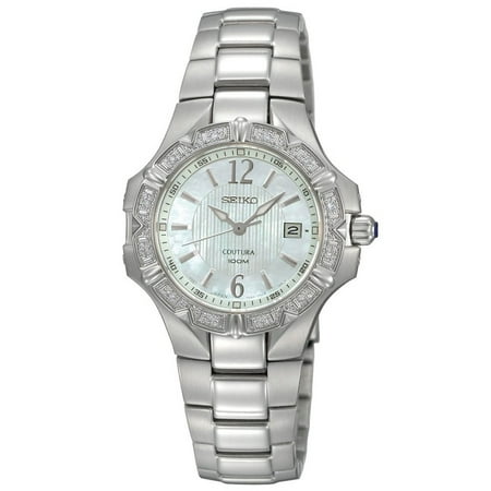 Seiko SXDC33 Women's Coutura Diamond Accented Bezel White MOP Dial Steel Bracelet Watch