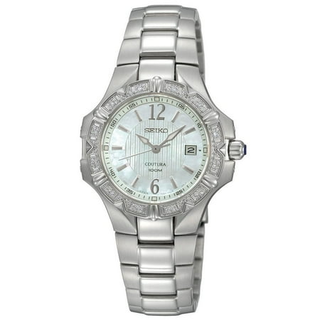 Seiko SXDC33 Women's Coutura Diamond Accented Bezel White MOP Dial Steel Bracelet Watch