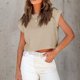 thumbnail image 2 of Camisa holgada informal de cuello redondo y manga corta para mujer - Blusa de trabajo de color liso - Tallas S-XL, 2 of 5