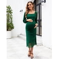 thumbnail image 4 of Vestido de maternidad AISWI de malla fruncida verde de manga larga, 4 of 6