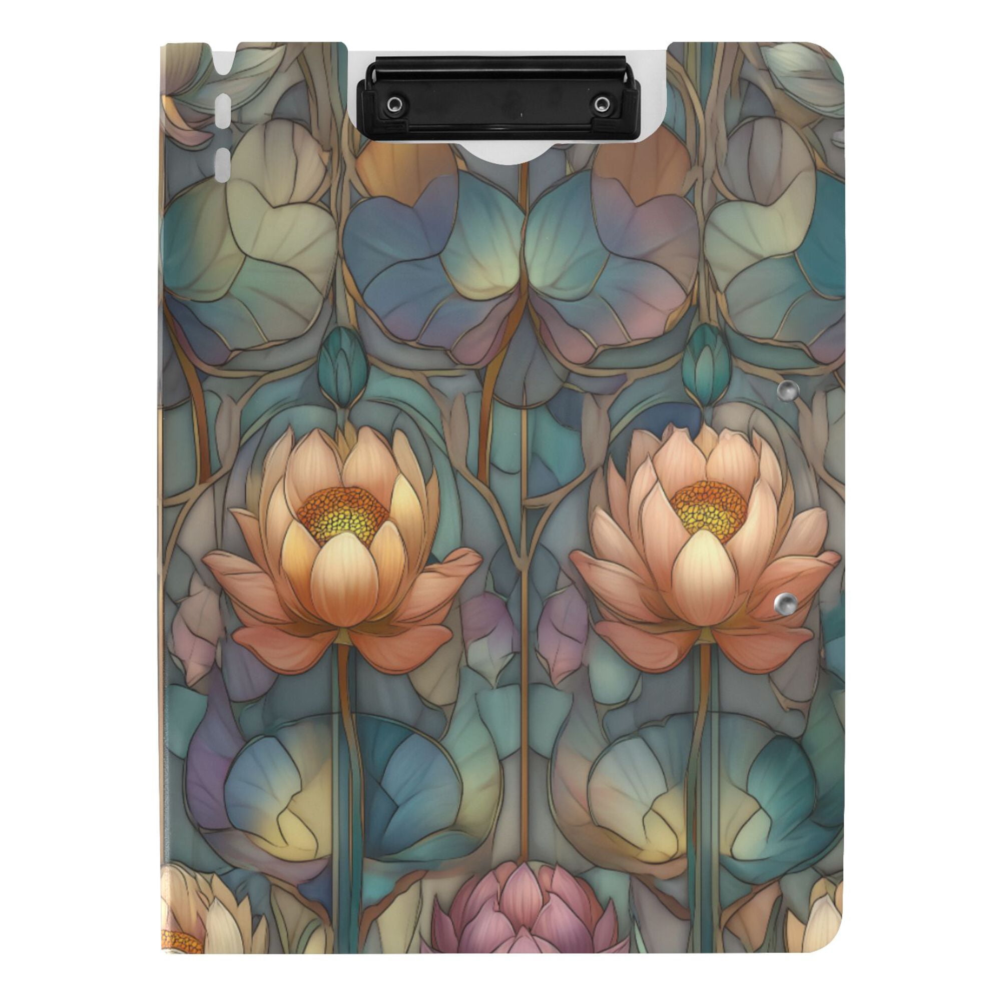 FORMRS A4 Clipboard Folder with Pen Holder Horizontal Foldable School Office Binder, Abstract Water Lilies Pattern