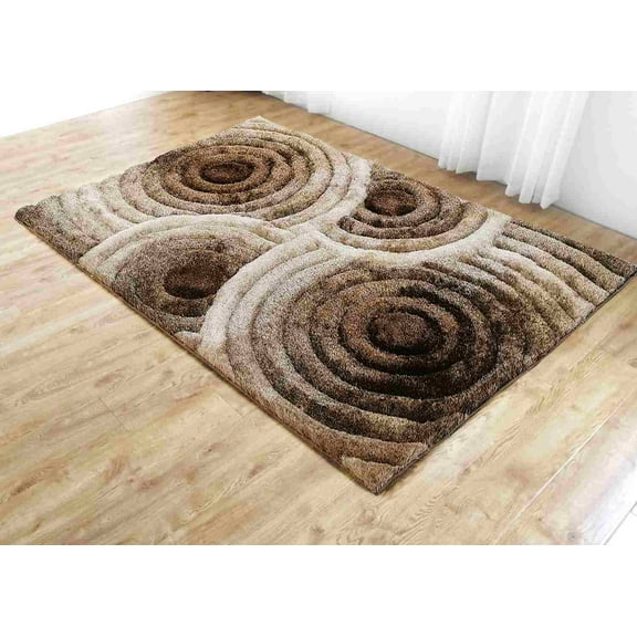 Modern Shaggy Abstract Geometric Rug for Living Room Bedroom Design 419 (5'2"x7'5",Beige)
