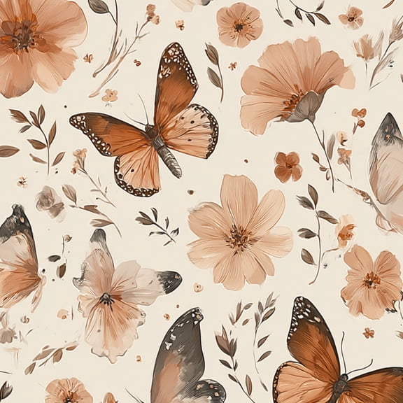 Peel and Stick Wallpaper Butterflies Flowers Seamless Soft Peach Beige Tones Elegant Botanical Wall Mural 17.7in x 9.8ft Self Adhesive Removable Wall Paper Renter Friendly Wallpaper for Bedroom