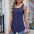 thumbnail image 5 of QUNYINEY Summer Tank Tops for Women Cotton Navy Shirts Pleated Flowy Crew Neck Sleeveless Loose Fit Women Tops, 5 of 9