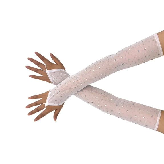 Sparkling Rhinestone Fingerless Gloves Stretchy Mesh Arm Sleeves for Women's Weddings Parties Stage Performances