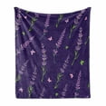 thumbnail image 1 of Dark Purple Soft Flannel Fleece Throw Blanket, Lavender and Butterflies Patterns Springtime Floral and Blossoming, Cozy Plush for Indoor and Outdoor Use, 50" x 70", Baby Pink Lime Green, by Ambesonne, 1 of 6