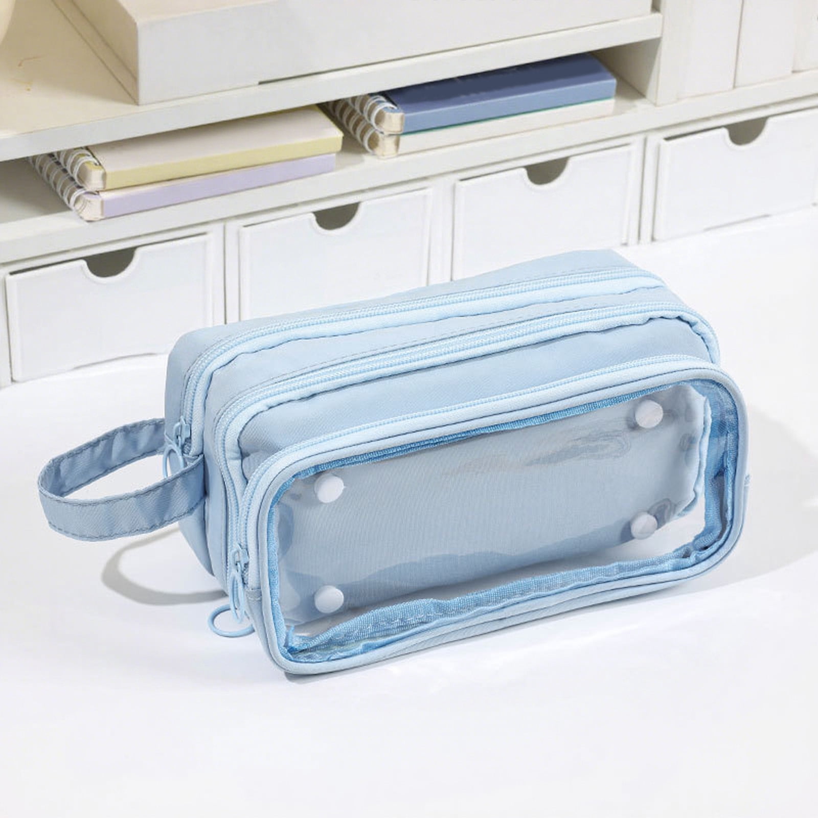 1-3PC Large Capacity Detachable Pencil Case with Compartments 3 Compartment Zipper Pouch Organizer Pen Pencil Case Makeup Bag 8x3x5 Inch for Adults Women Office Travel