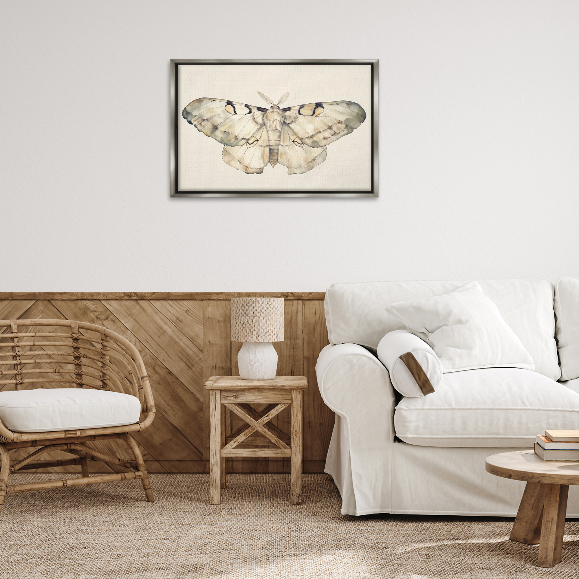 Stupell Industries Dusty Beige Moth Animals Painting Gray Floater Framed Canvas Art Print Wall Art, 31 x 21