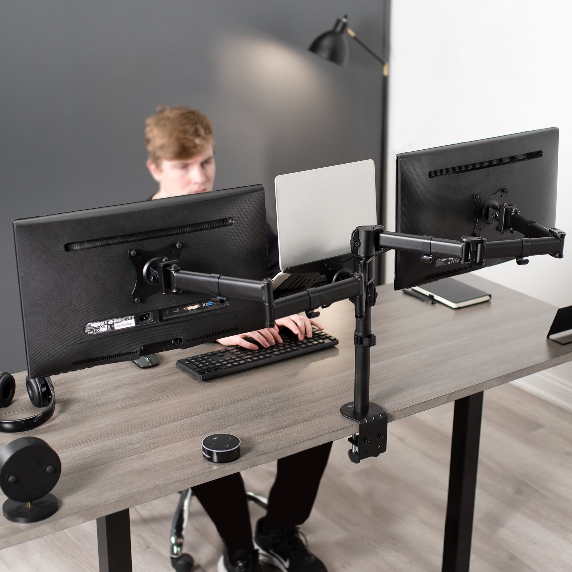 VIVO Dual 13" to 27" Monitor Mount with Laptop Holder, Horizontal Screen Display