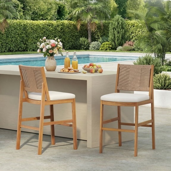 Christopher Knight Home Arly Natural Outdoor Bar Stool Solid Acacia Wood and Woven Wicker, Set of 2