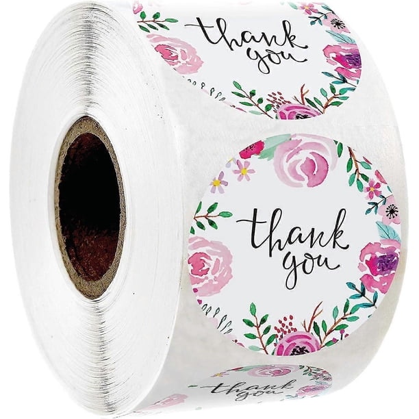 500 Thank You Stickers 1" Inch Size In Roll | Pink Water Color Flower Design For Birthdays, Weddings, Giveaways, Bridal Showers (1roll) .