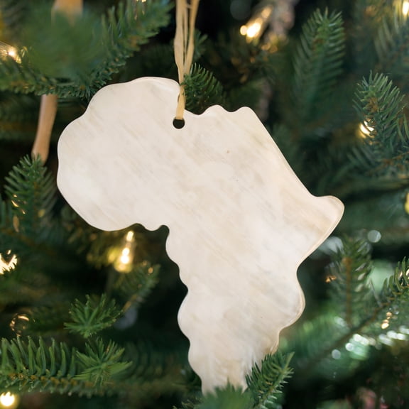 Africa Continent Cow Horn Christmas Ornament, Fair Trade Handmade from Uganda, East Africa