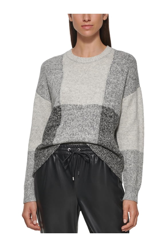 Womens Plaid Crewneck Pullover Sweater