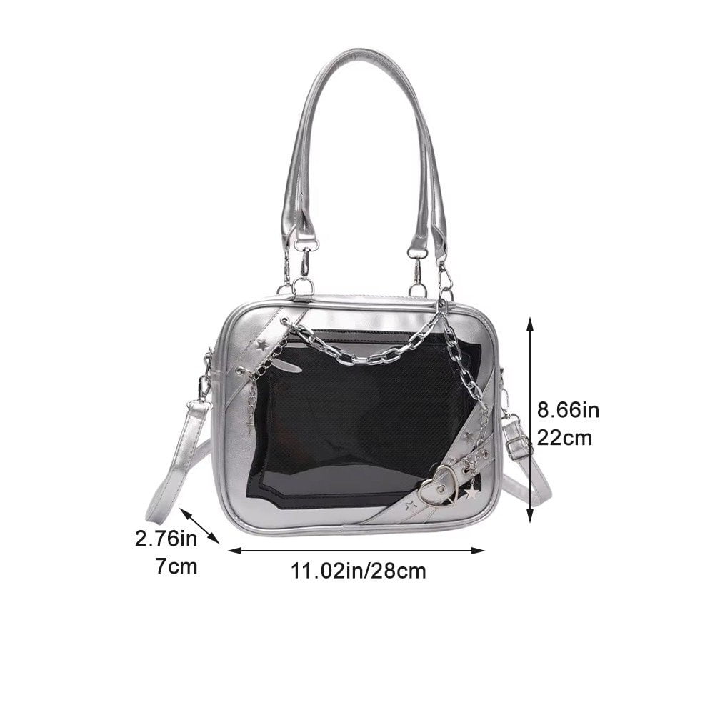 Hzzsbu Y2K Ita Bag with Display Window, Star & Heart Crossbody Purse with Metal Chain