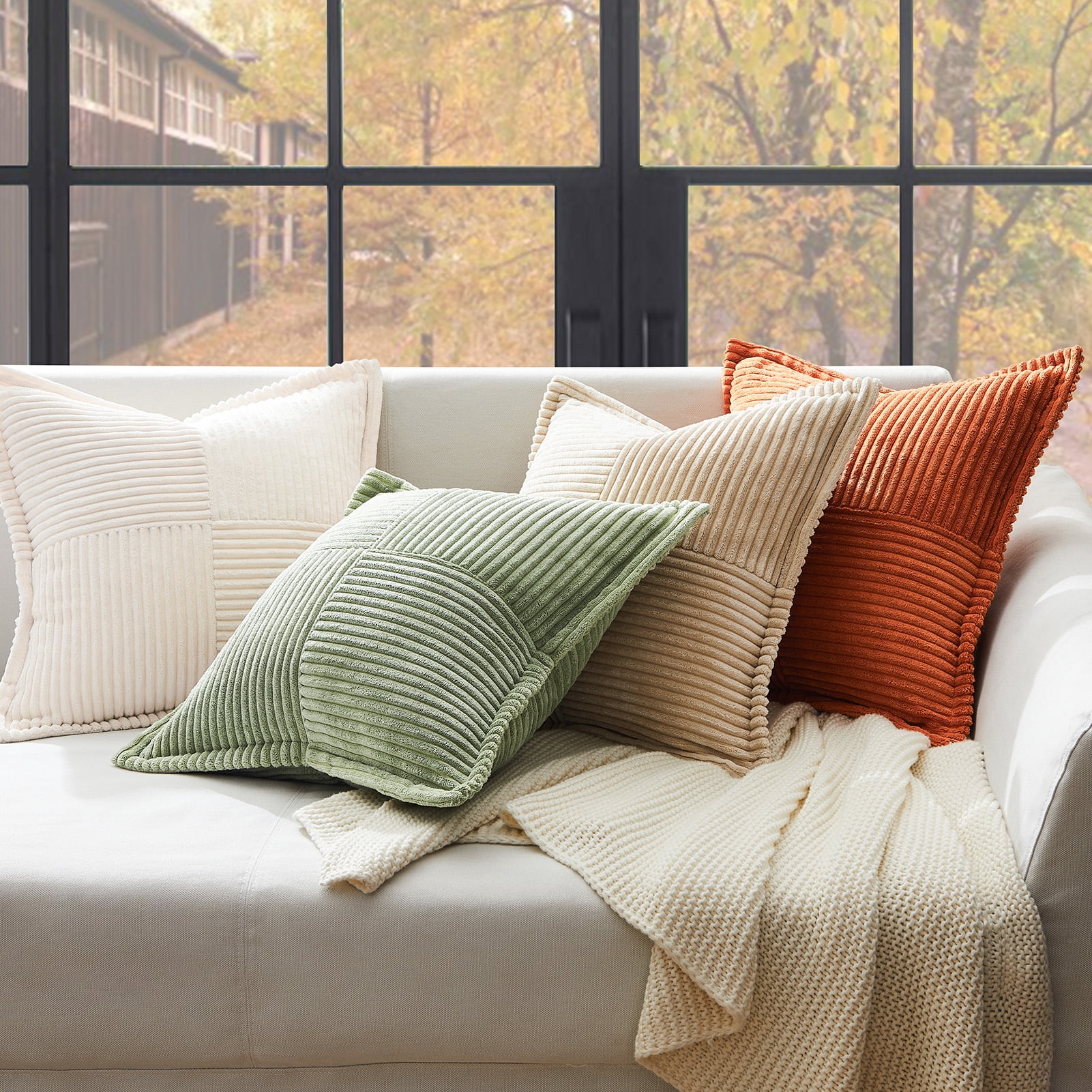 Topfinel 18" x 18" Wide Side Pillowcase,Corduroy Decorative Textured Pillow Cover,Orange,Set of 2