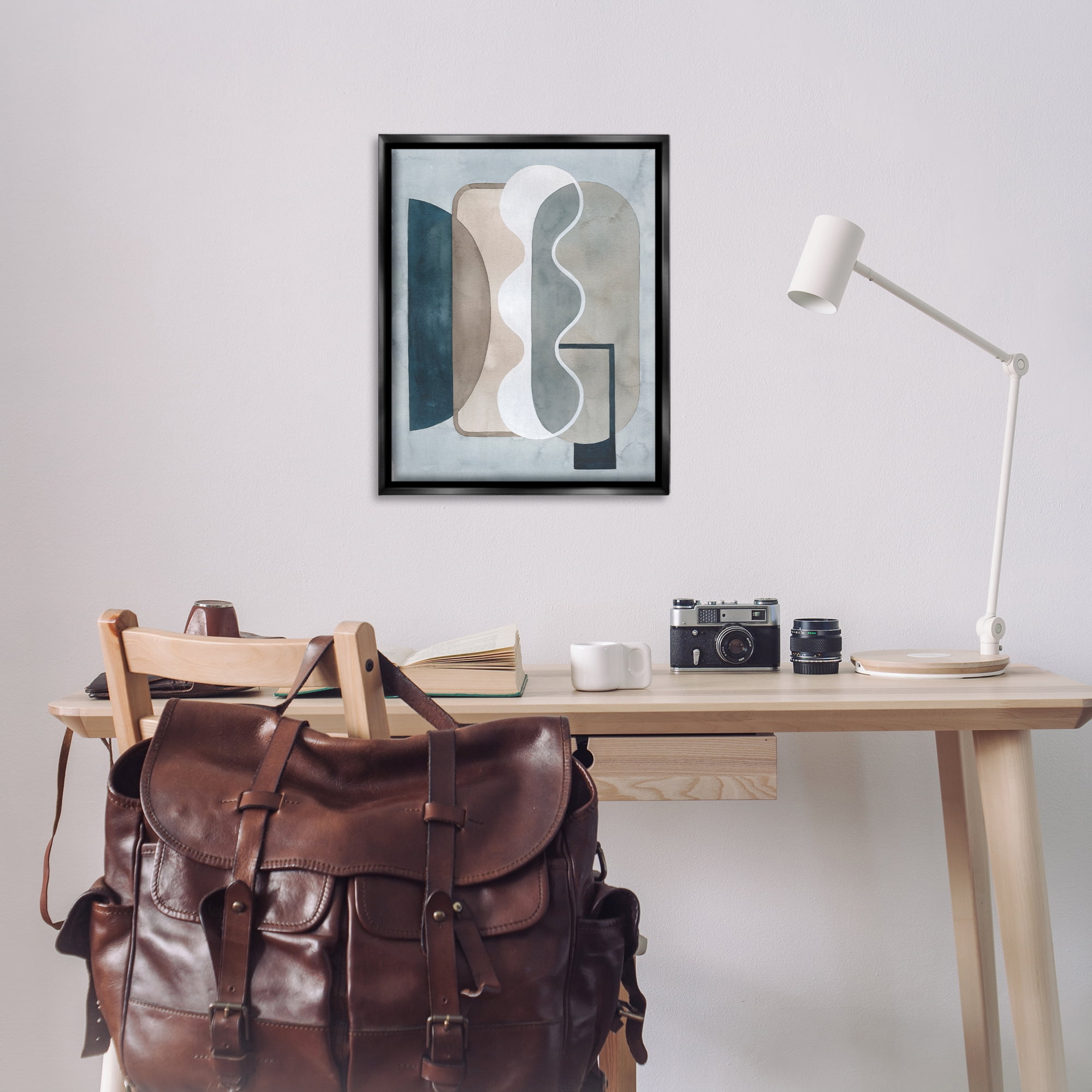 Stupell Industries Wavy Opaque Shapes Abstract Painting Black Floater Framed Canvas Art Print Wall Art, 25 x 31