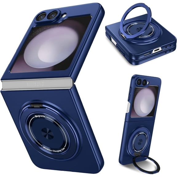 REQO Magnetic Case for Samsung Galaxy Z Flip 6, [Compatible with MagSafe] Slim 360° Rotating Magnetic Ring Kickstand Phone Case  Hard PC Protective Cover Case for Z Flip 6 5G (Blue)