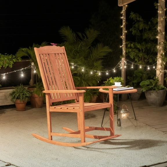GVN Outdoor Rocker Chair, Rocking Chair,Outdoor Rocking Chair Solid Wood High Back Rocker with Slatted Seat
