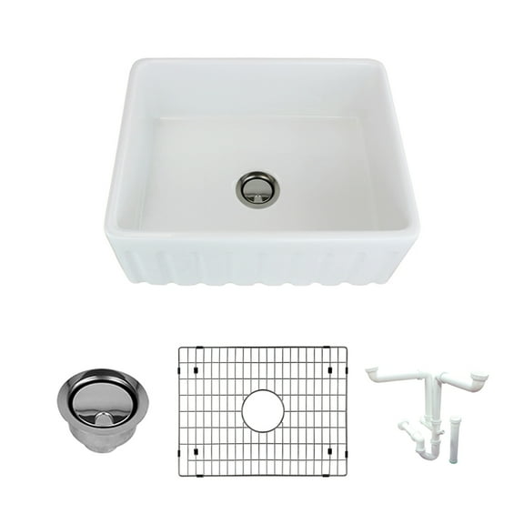 Transolid Logan 23.5" Farmhouse Kitchen Sink Kit with Grid and Strainer