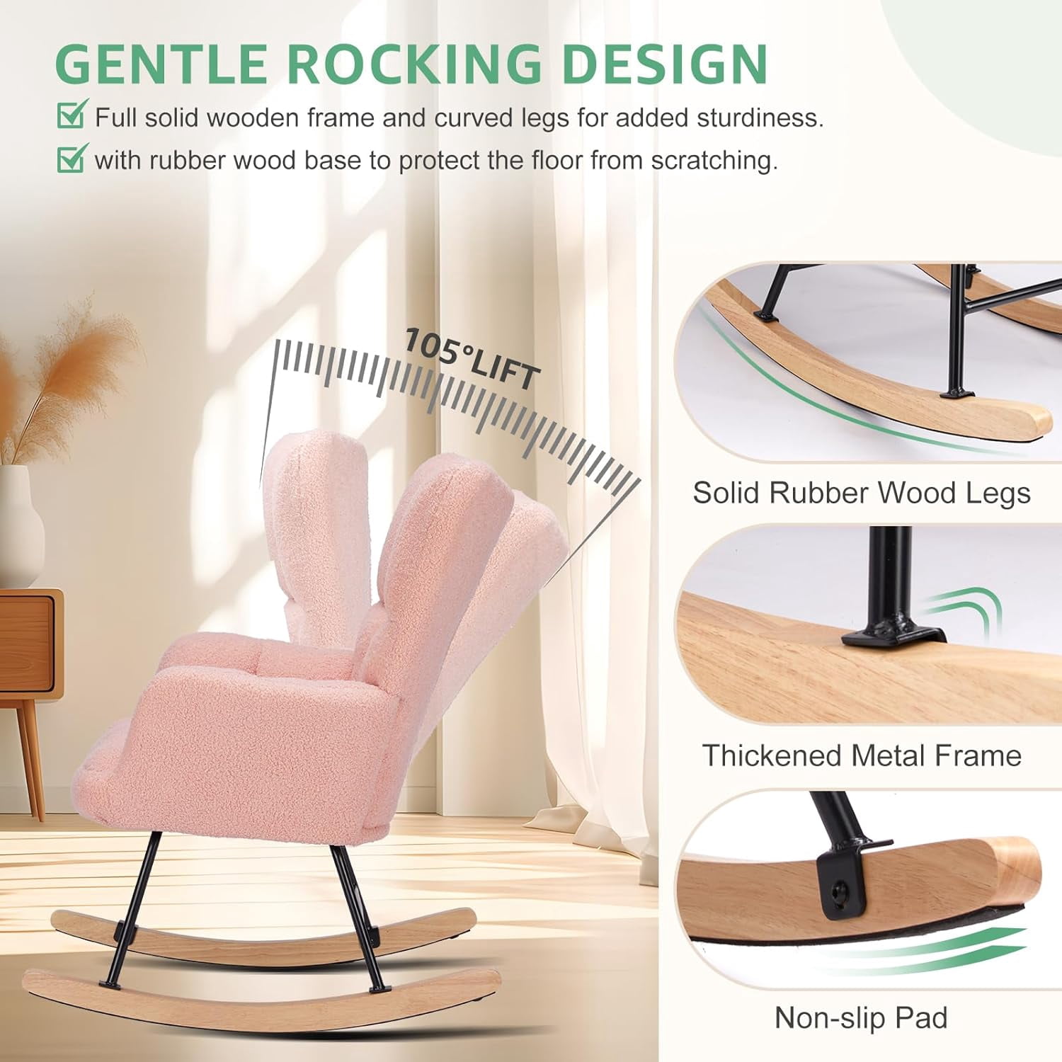 QUIOCOZY Nursery Rocking Chairs, Teddy Upholstered Glider Recliner Rocking Chair with High Backrest Armchair, Comfy Reading Chair Fluffy Accent Side Chair for Nursing, Living Room, Bedroom
