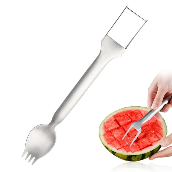 1Pcs 2025 Watermelon Fork Slicer Cutter, 2-in-1 Stainless Steel Fruit Cutter, Portable Fruit Cutter for Camping, Picnics & Home Use, Fruit Forks Slicer for Home Party Camping Kitchen Gadget (1 PCS)