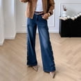 thumbnail image 5 of ClodeEU Women's Vintage High Waist Wide Leg Jeans,Side Button Detail Baggy Denim Trousers with Pockets Dark Blue,Women's Plus L, 5 of 8