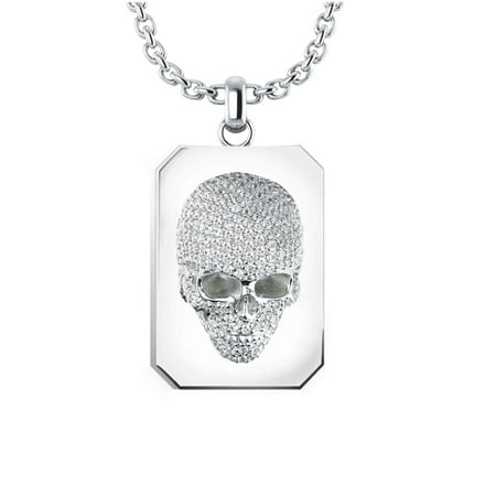 Three-Dimensional Skull Necklace set for men with White Cubic Zirconia