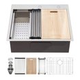 thumbnail image 1 of Kichae 25 Inch Drop In Kitchen Sink Workstation - 25" x 22" Drop-In Kitchen Sink 16 Gauge Stainless Steel Single Bowl Ledge Workstation 25 Inch Handmade Sink, 1 of 4