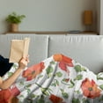thumbnail image 3 of Poppy Flower Soft Flannel Fleece Throw Blanket, Blooming Poppies Buds and Green Leaves Scattered on White Backdrop, Cozy Plush for Indoor and Outdoor Use, 50" x 70", Vermilion Coral, by Ambesonne, 3 of 5