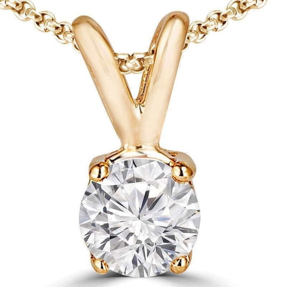 1/2 Carats Solitaire Diamond Pendant With Chain GH/SI2-I1 14K  Yellow Gold & White Gold